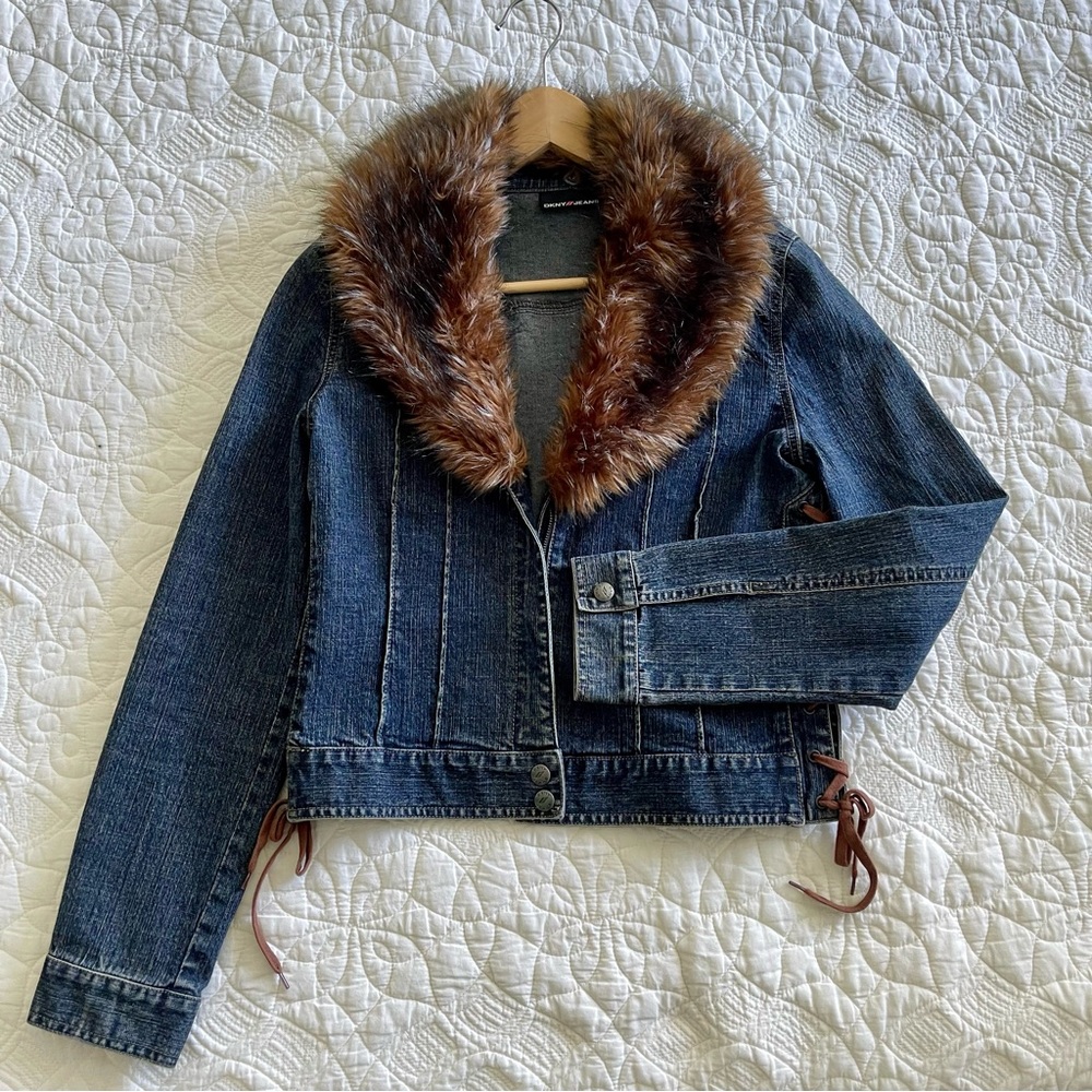 DKNY JEANS Jacket w/ Removable Fur Collar